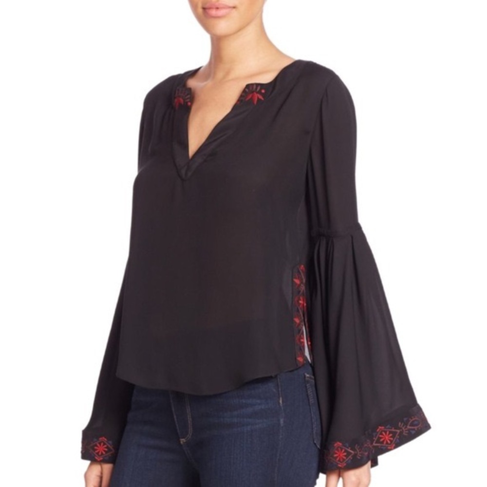 Cinq A Sept Raleigh 100% Silk Embroidered Blouse